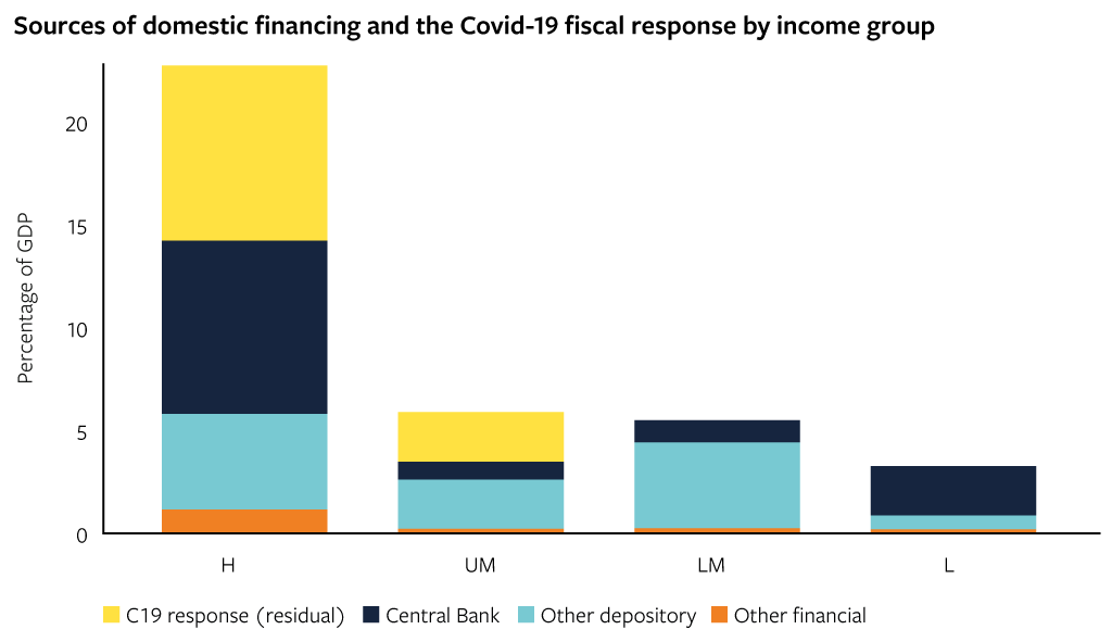Sources of domestic financing and the Covid-19 fiscal response by income group