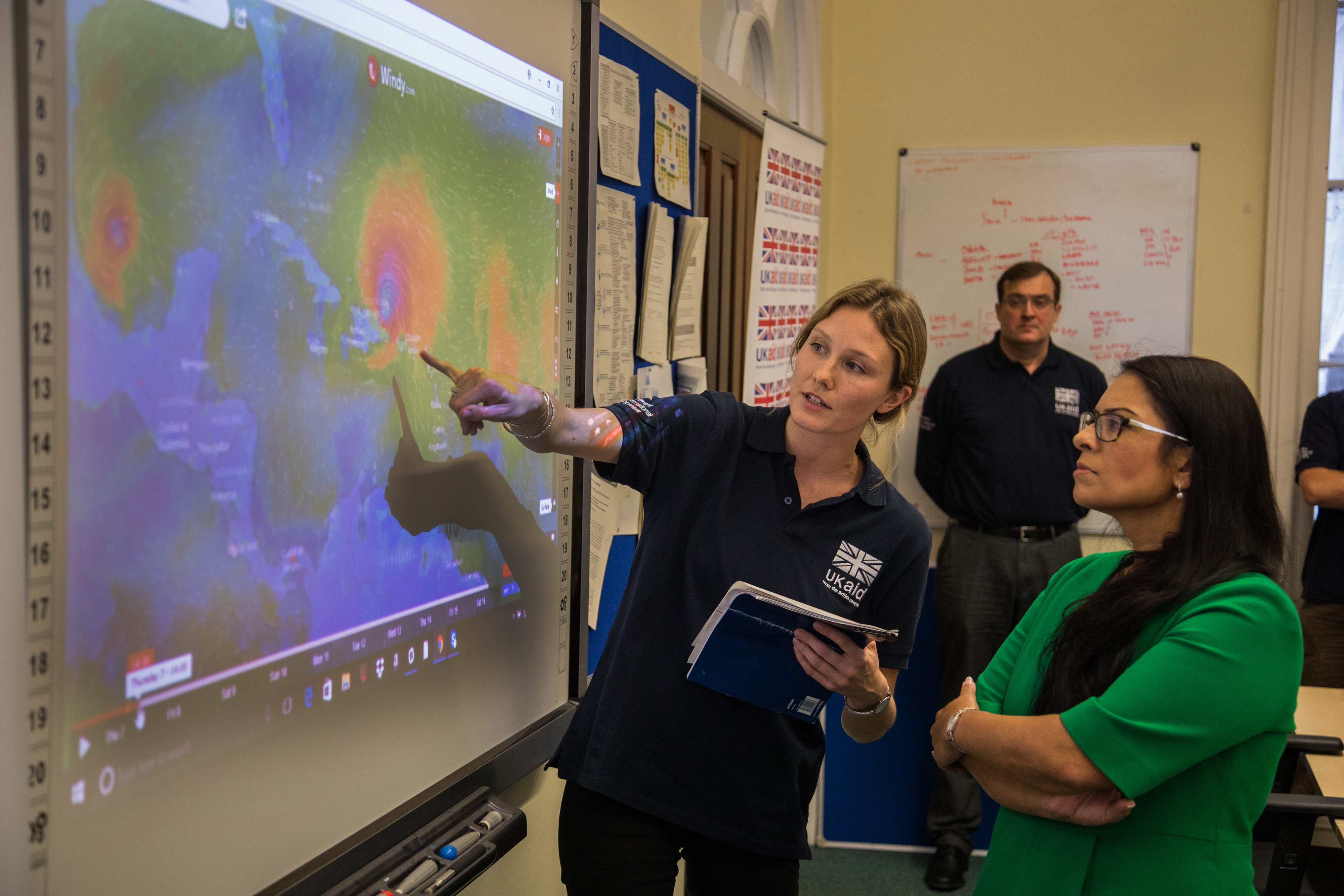 Priti Patel in the DFID UK aid Hurricane Irma Crisis Operations Room, as staff coordinate relief and supplies for those affected. Picture: Michael Hughes/DFID (CC BY 2.0)