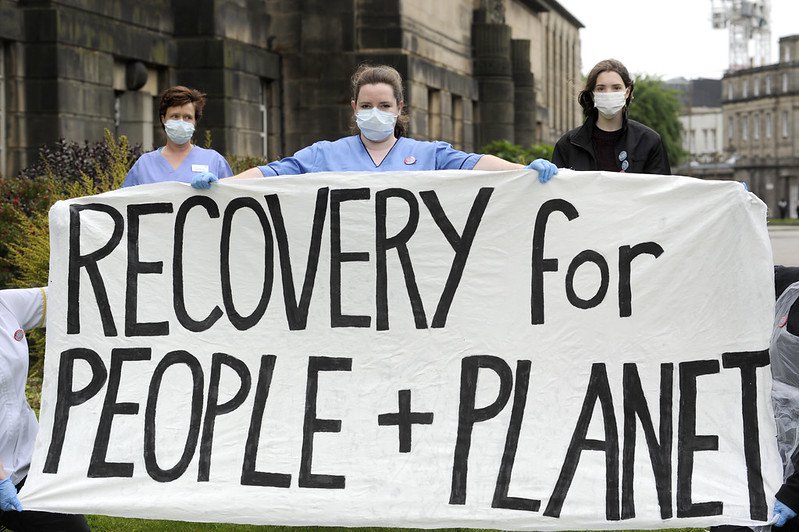 Climate and coronavirus protests. Photo: Recovery for People and Planet Campaign 08 CC BY 2.0