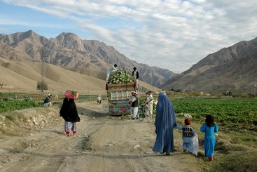 A scene on a rural road a few miles from the town of Sorubi, Afghanistan, 2008. John Zada/Afghanistan Matters