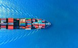 Aerial top view container ship