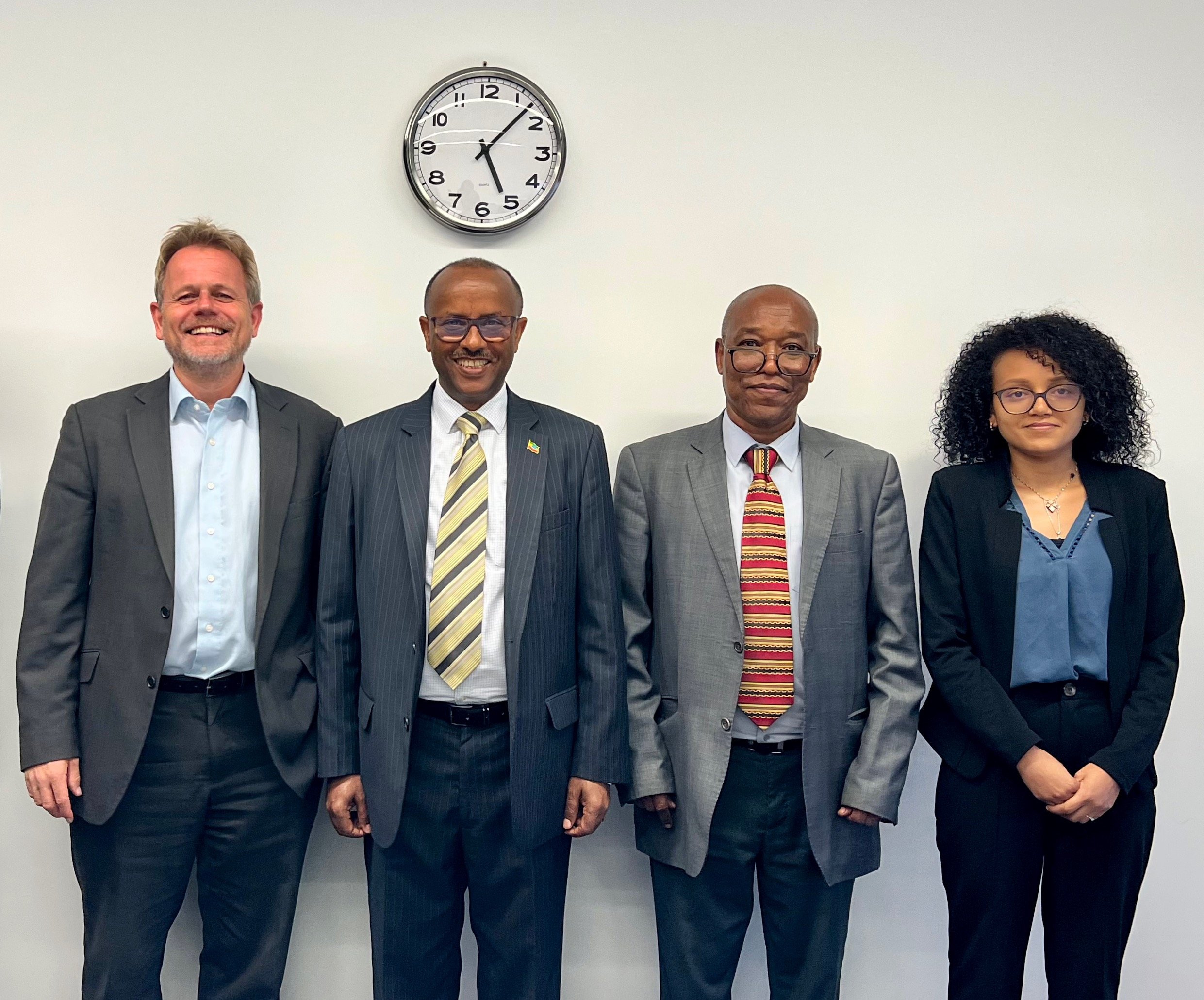 SITA Director, Dirk Willem te Velde, with Ambassador Teferi Melesse Desta, Beyene Gebremeskel and Samrawit Gebremeskel, from the Ethiopian Embassy [September 2023]