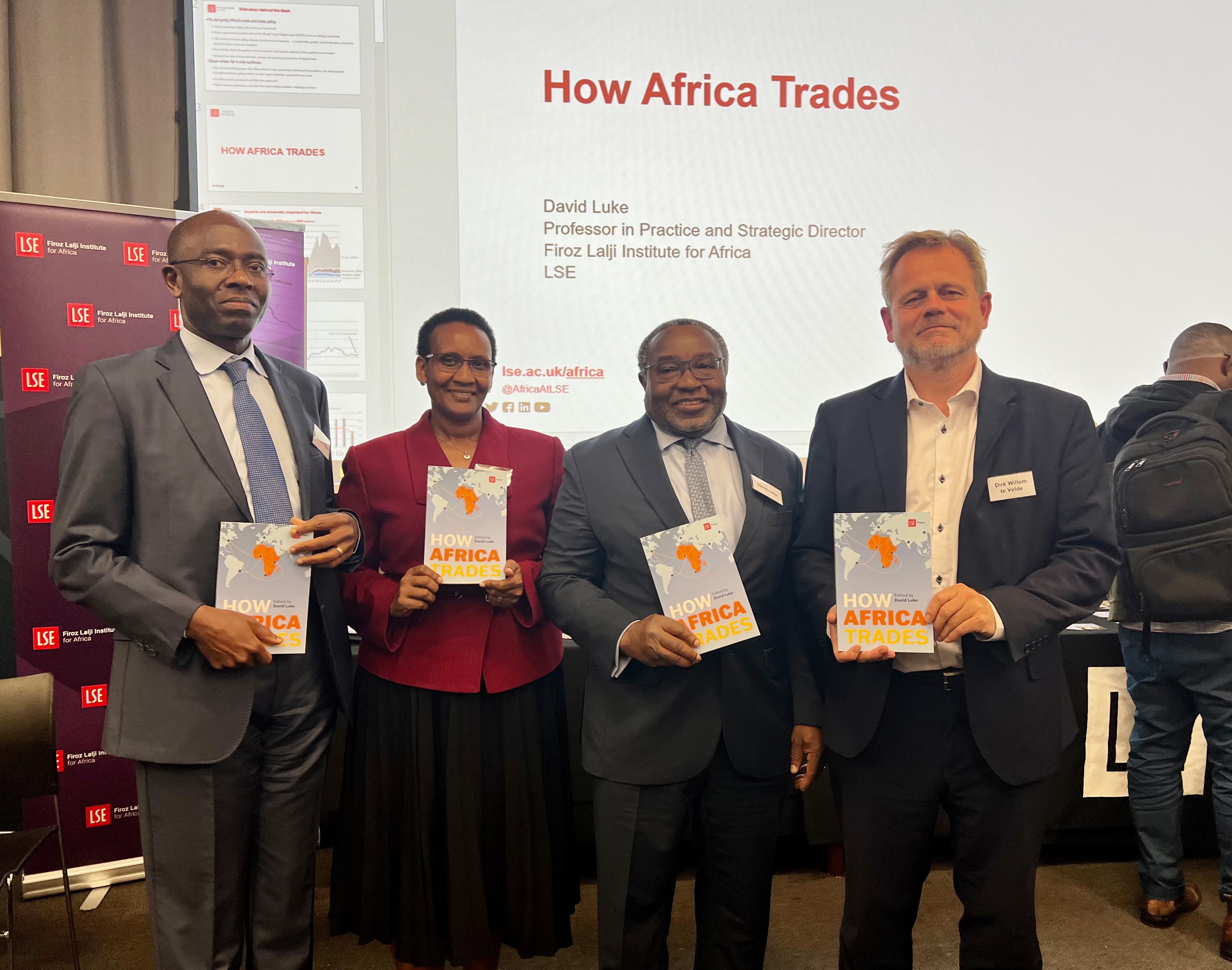 SITA Director, Prof Dirk Willem te Velde (right), with (l-r) Dr Hippolyte Fofack, Chief Economist at Afrexim Bank, Dr Christine Mwebesa, Economic Advisor for the Government of Uganda, and Prof David Luke, Professor in Practice and Strategic Director at LSE Firoz Lalji Institute for Africa