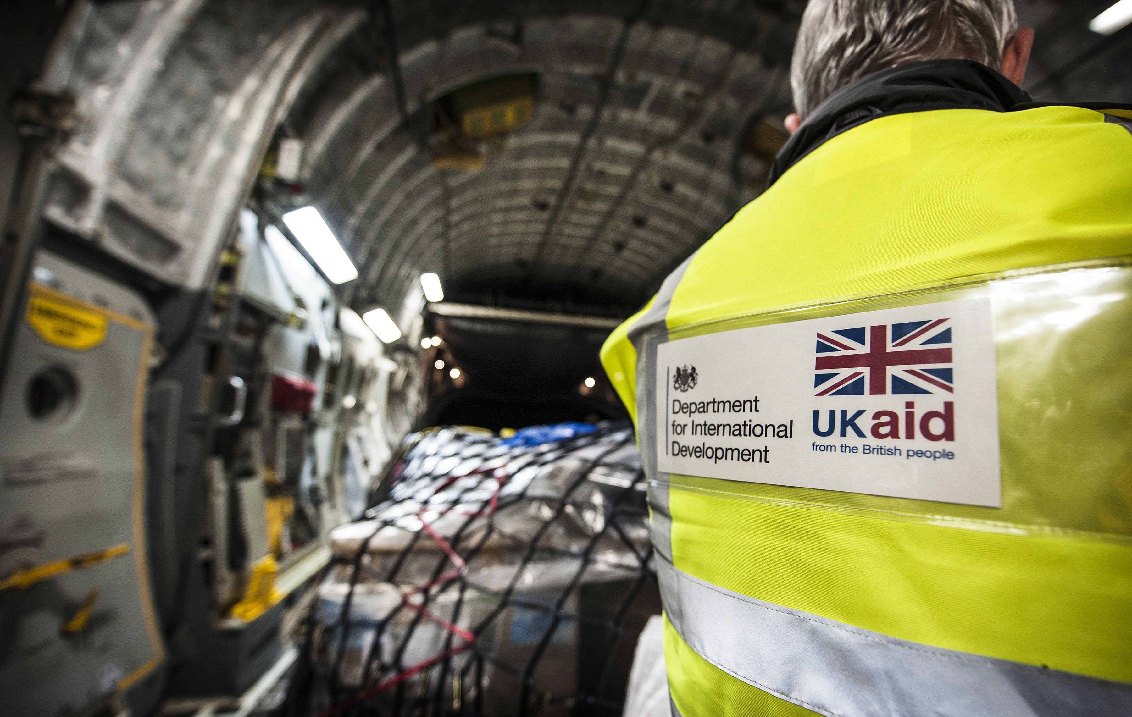 DfID worker checking supplies on a RAF C17 bound for the Philippines. Photo: Sgt Ralph Merry/ABIPP RAF