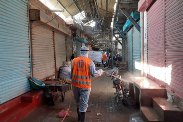 Covid-19 disinfection in Garhi Yaseen Market in District Shikarpur, Sindh, Pakistan.
