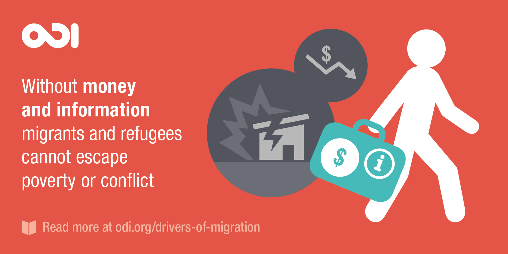 Illustration: without money and information, migrants and refugees cannot escape poverty or conflict